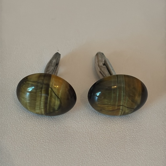 Vintage Tiger’s Eye cufflinks silver Tone Brown Accents men’s French cuffs - Picture 4 of 9